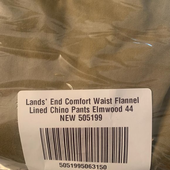 NWT LANDS' END COMFORT WAIST FLANNEL LINED CHINO PANTS ELMWOOD 44 - Picture 8 of 9
